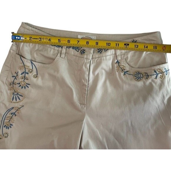 Talbots Beaded Crop Khaki Pants 6 Stretch Twill Embroidered Classic Indie - Picture 7 of 11